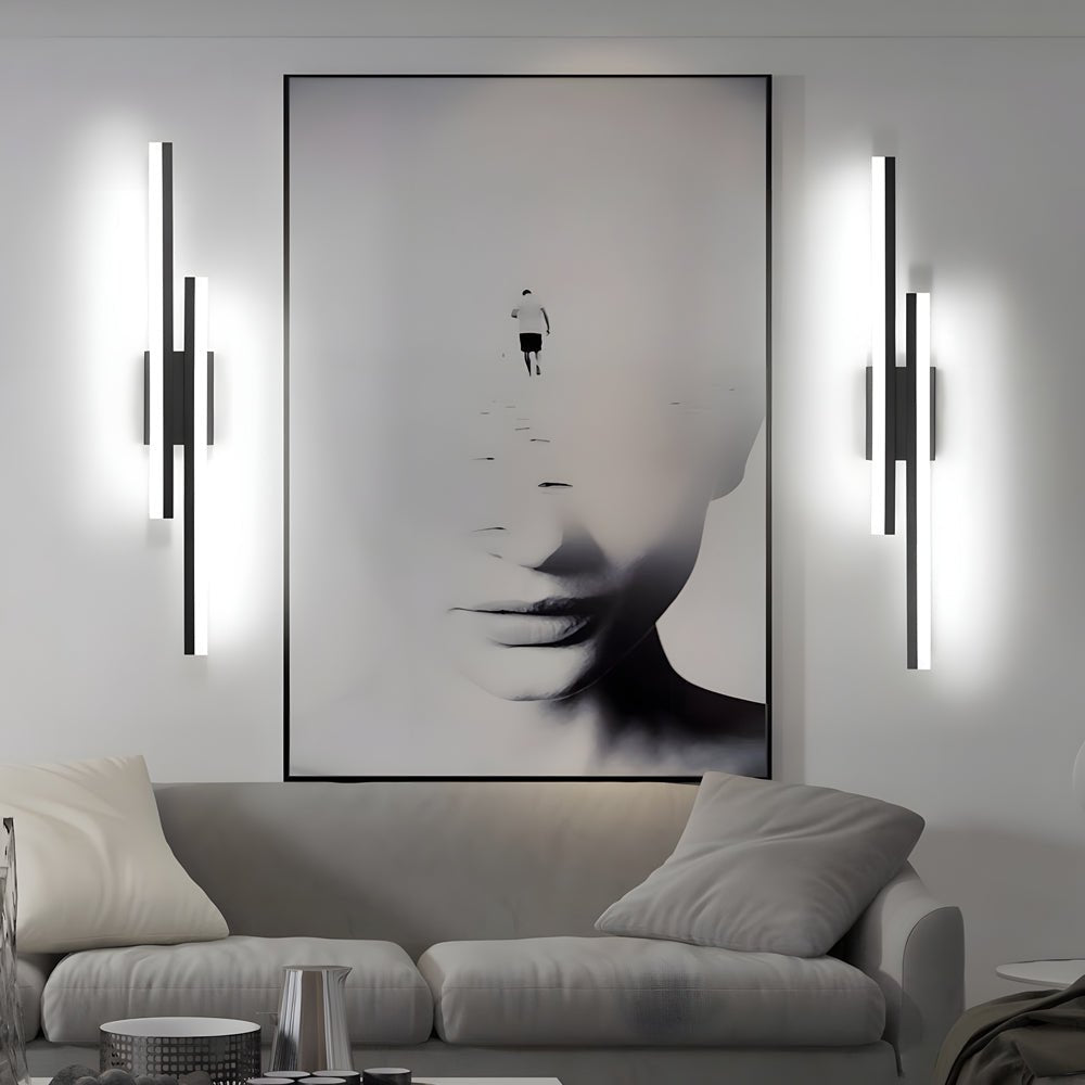 Modern 2 - Light Linear LED Wall Lamp with 3 - Step Dimming - Black/Gold Wall Sconce
