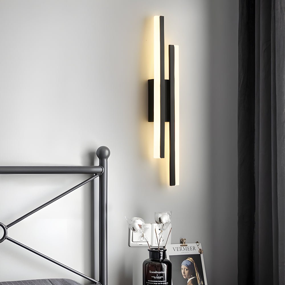 Modern 2 - Light Linear LED Wall Lamp with 3 - Step Dimming - Black/Gold Wall Sconce