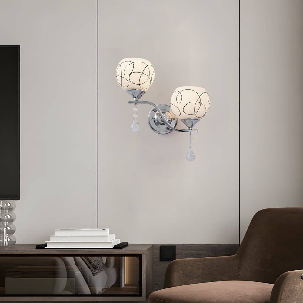 Modern 2 - Light Open Sphere Wall Sconce with Crystal Pendants