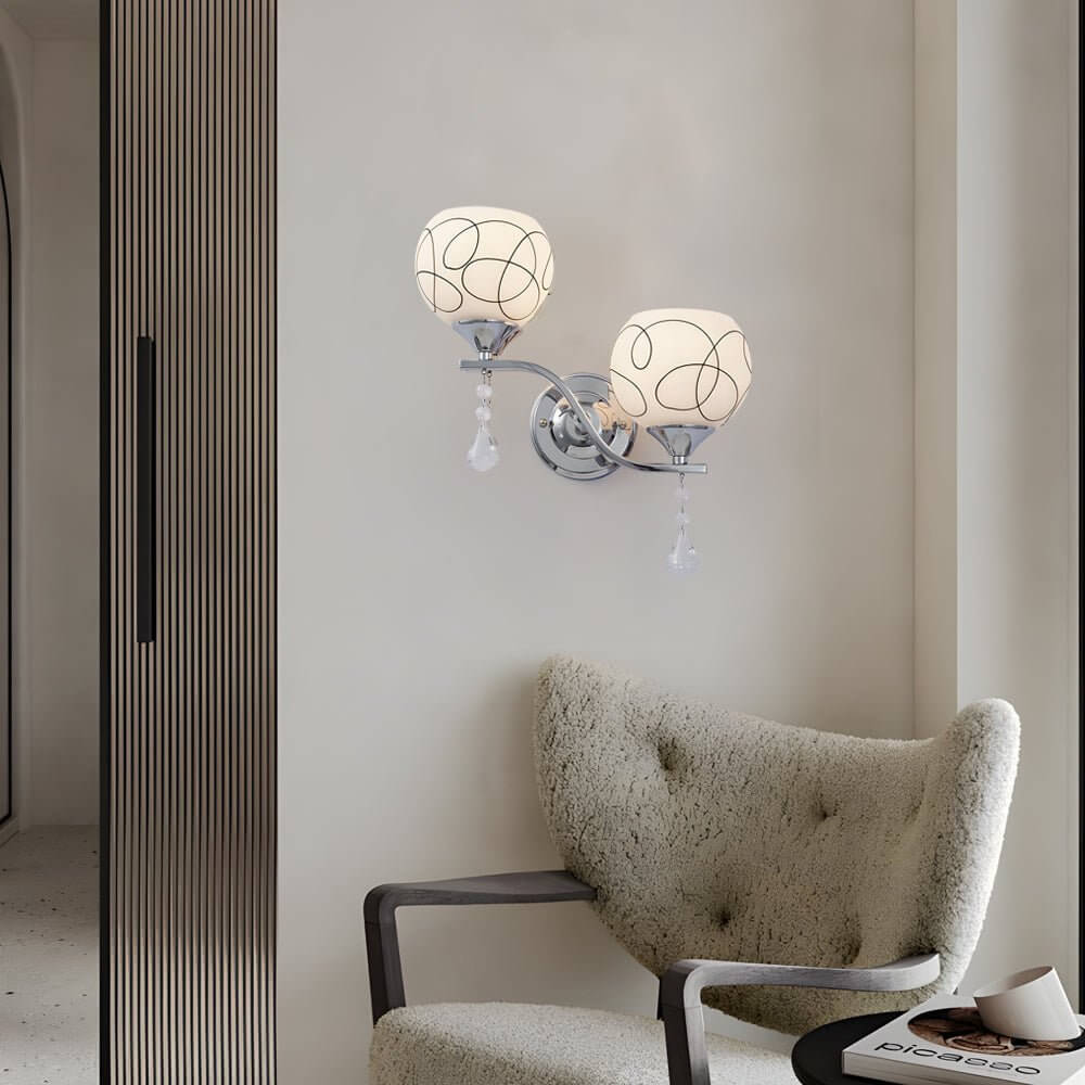 Modern 2 - Light Open Sphere Wall Sconce with Crystal Pendants