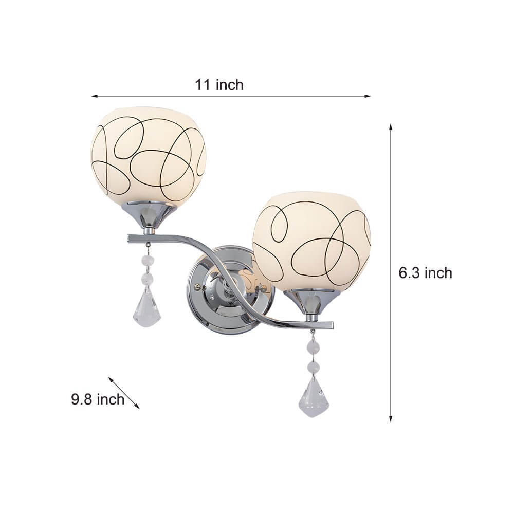 Modern 2 - Light Open Sphere Wall Sconce with Crystal Pendants