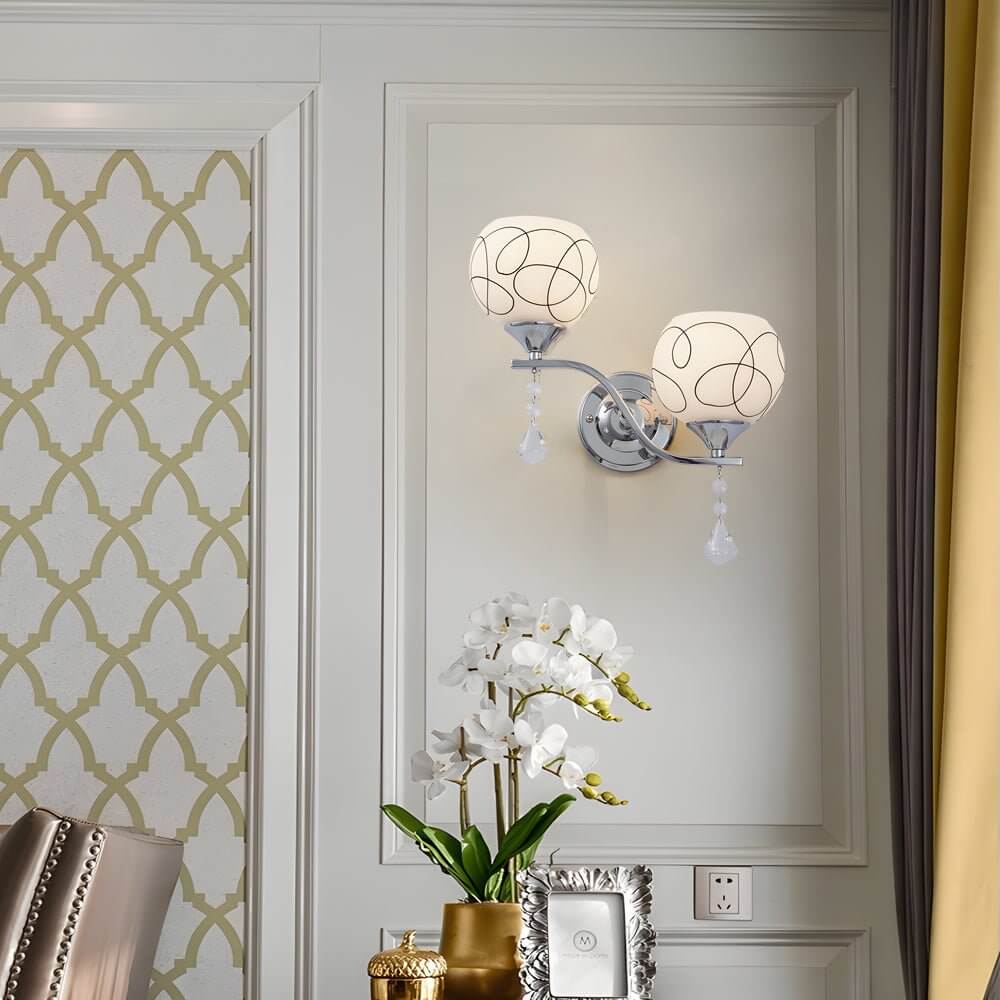 Modern 2 - Light Open Sphere Wall Sconce with Crystal Pendants
