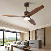 Modern wooden 3-blade ceiling fans with light in spacious open-concept living area