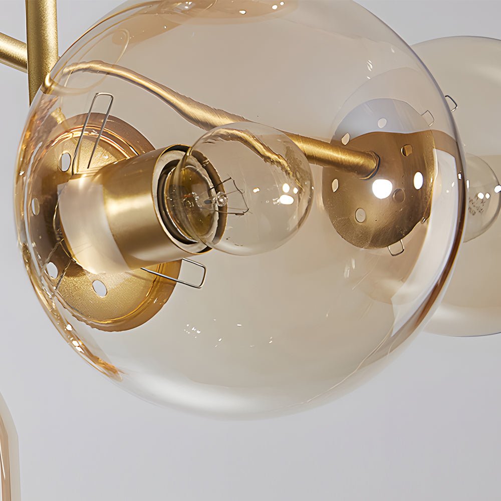 Modern 6 - Light Gold/Black Semi - Flush Mount Chandelier with Glass Shade