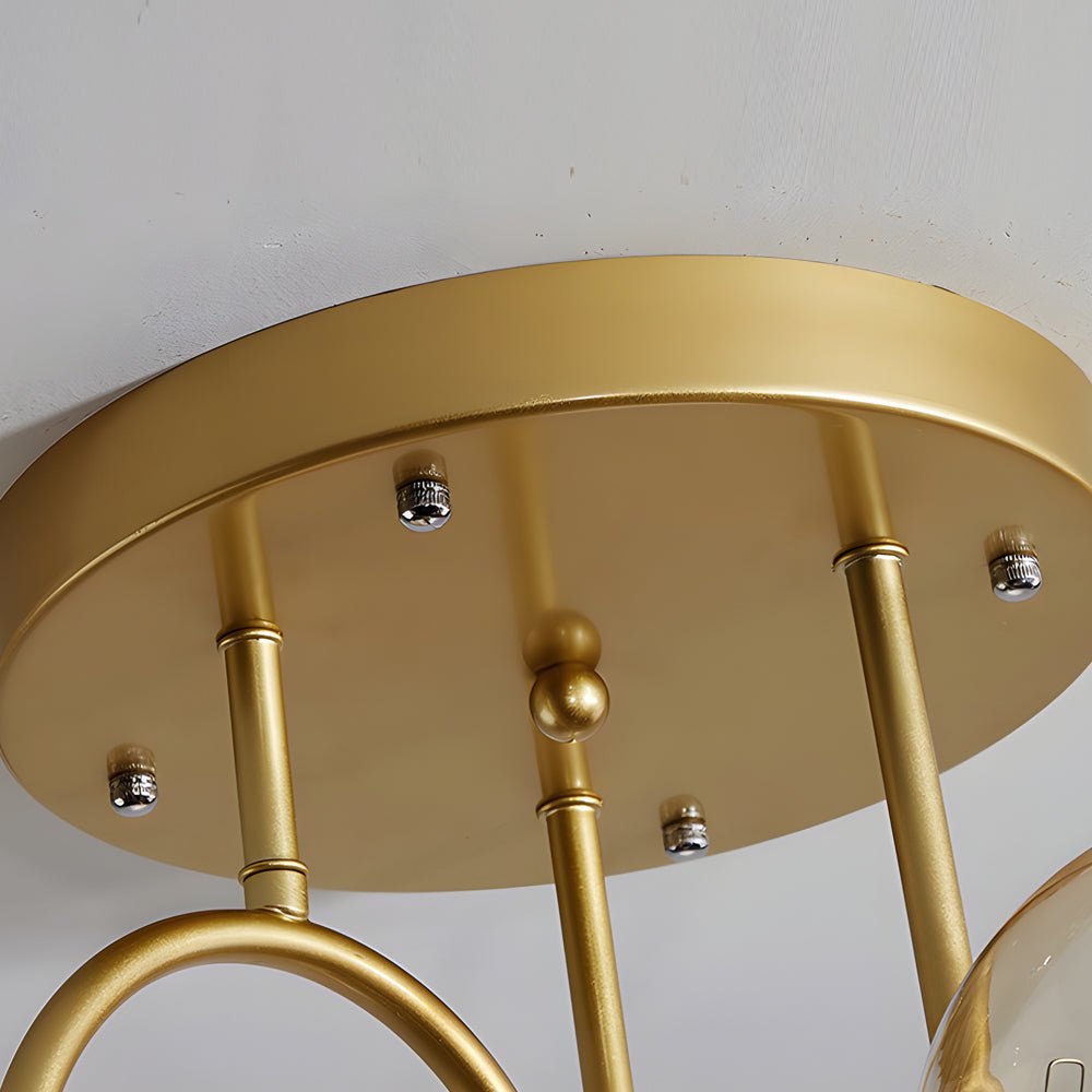 Modern 6 - Light Gold/Black Semi - Flush Mount Chandelier with Glass Shade