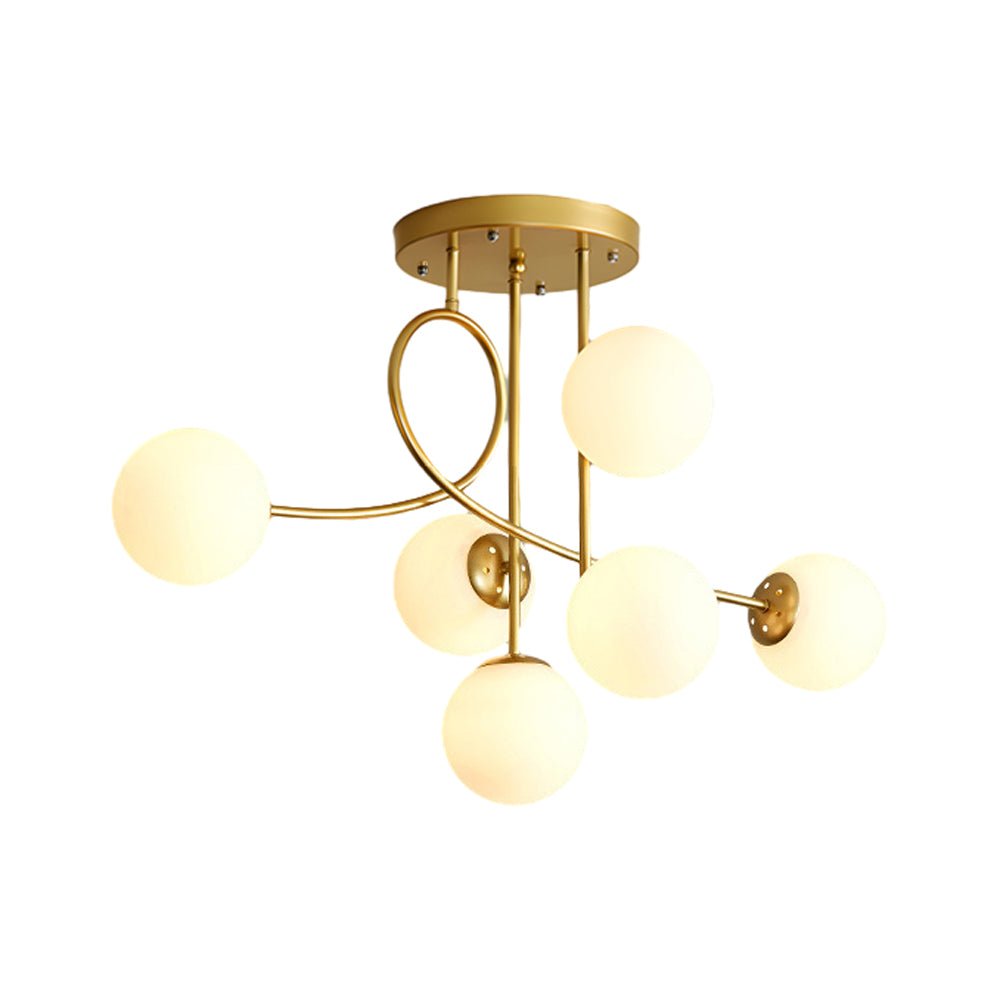Modern 6 - Light Gold/Black Semi - Flush Mount Chandelier with Glass Shade