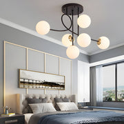 Modern 6 - Light Gold/Black Semi - Flush Mount Chandelier with Glass Shade