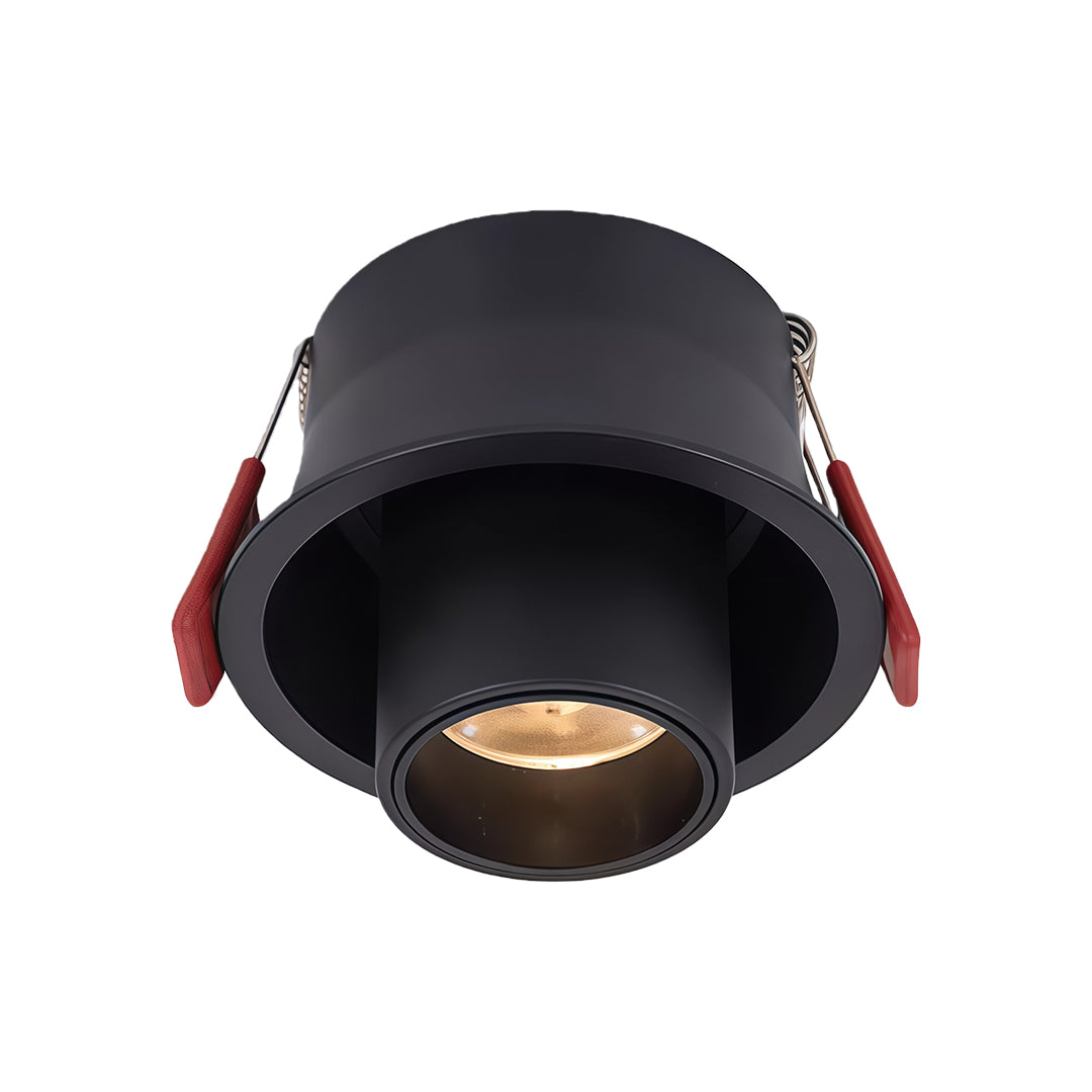 Modern adjustable LED ceiling spotlights featuring white housing and glass shade chandelier style tilting mechanism for accent illumination.