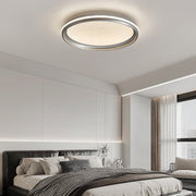 Modern bedroom with metal flush mount light, elegant and functional ceiling lighting