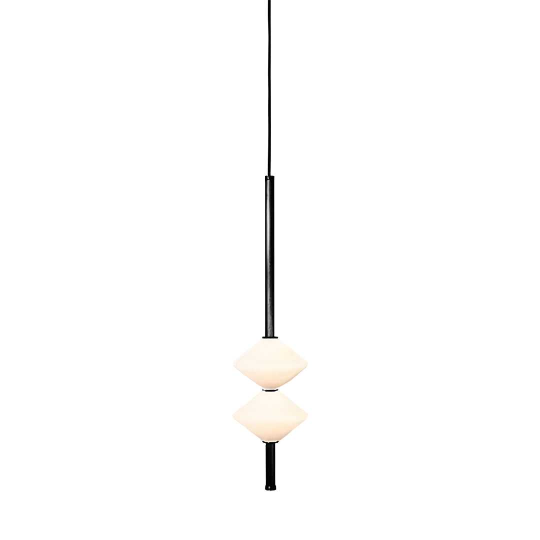 Modern bedside pendant light with frosted glass globe and simple black hanging fixture