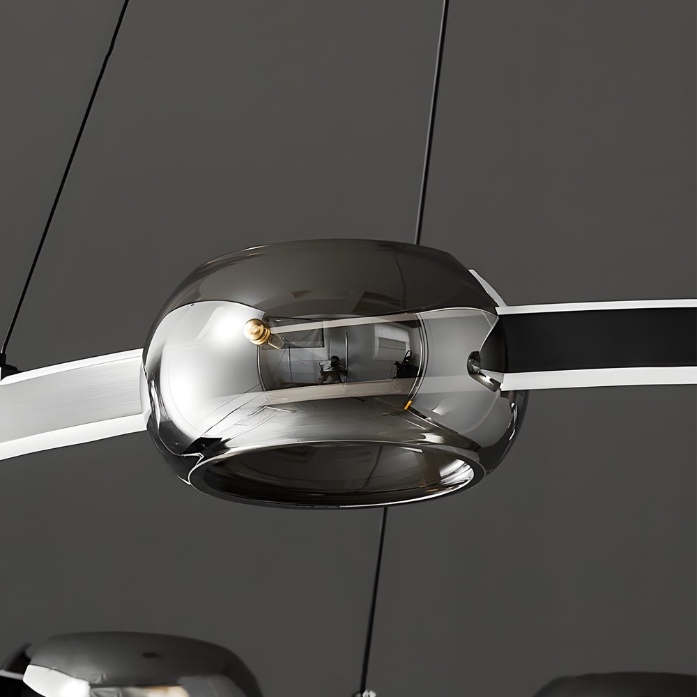 Modern Black Copper Ring and Glass Sphere LED Chandelier