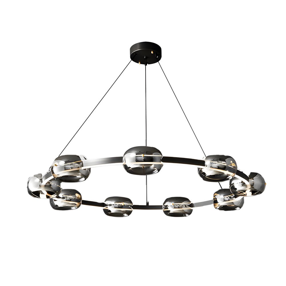 Modern Black Copper Ring and Glass Sphere LED Chandelier