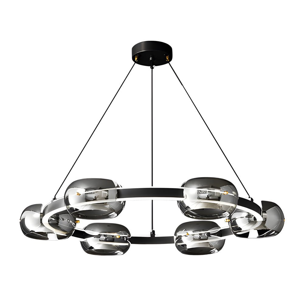 Modern Black Copper Ring and Glass Sphere LED Chandelier