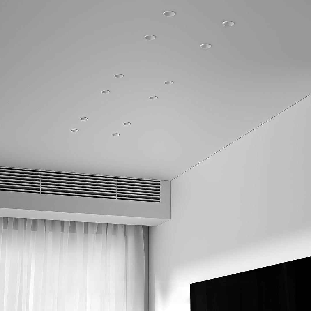 Modern black recessed glass shade chandelier fixture with deep reflector for focused lighting effects.