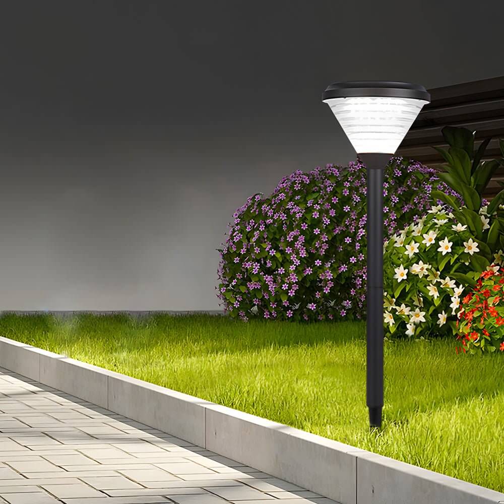 Modern Black LED Solar Pathway Lights 27.6 - Inch High with Clear Frosted Lampshade