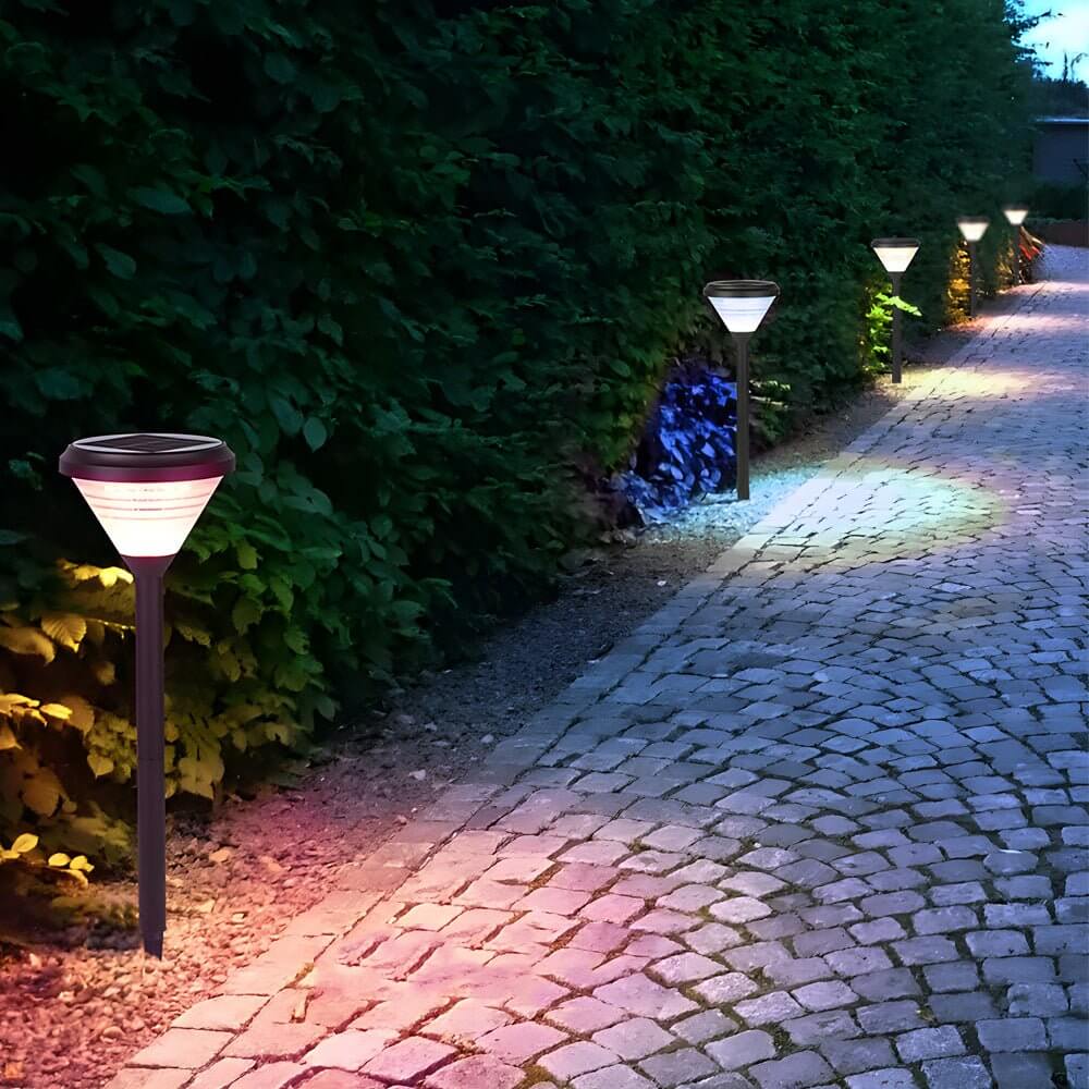 Modern Black LED Solar Pathway Lights 27.6 - Inch High with Clear Frosted Lampshade