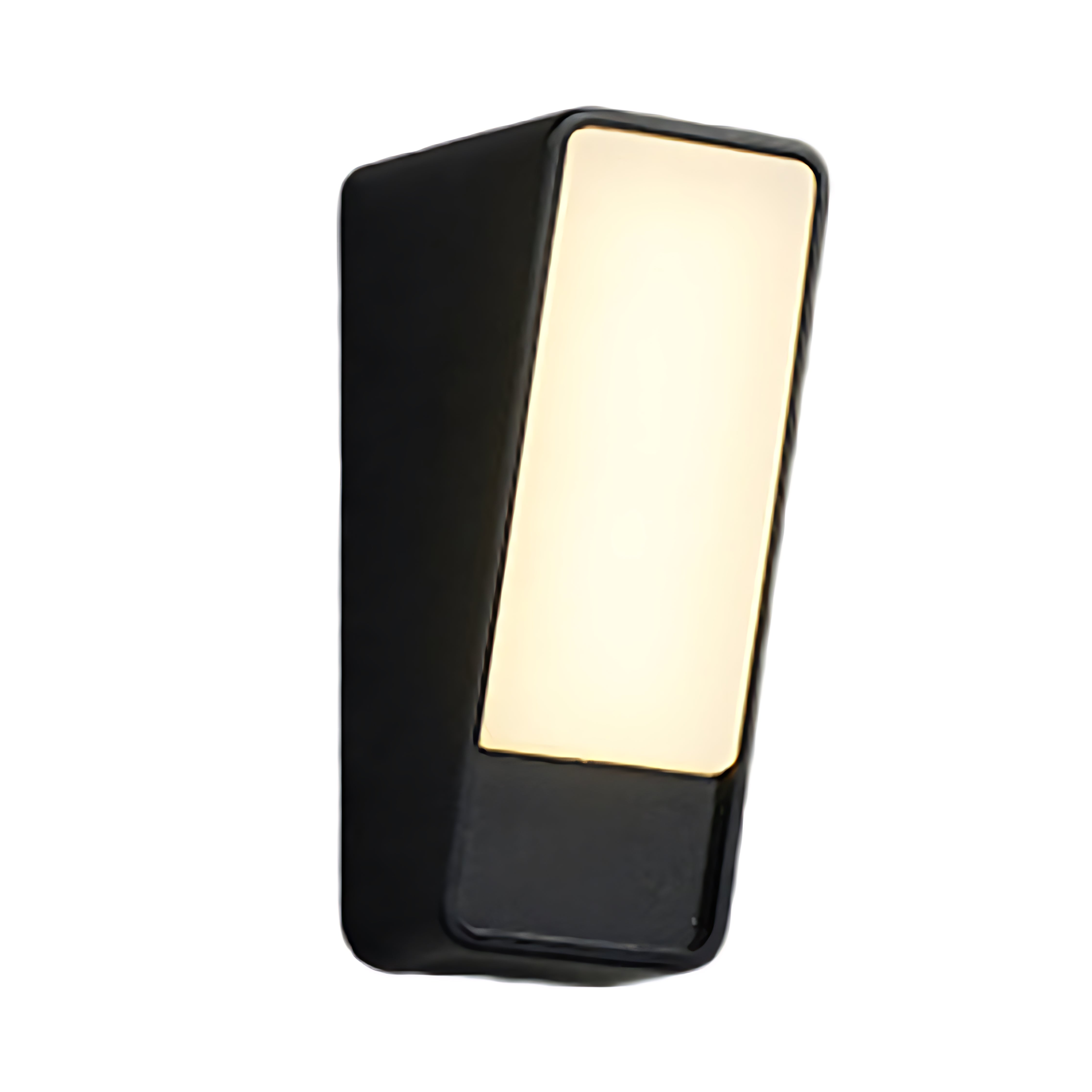 Modern black LED wall light with rectangular white diffuser panel on clean background
