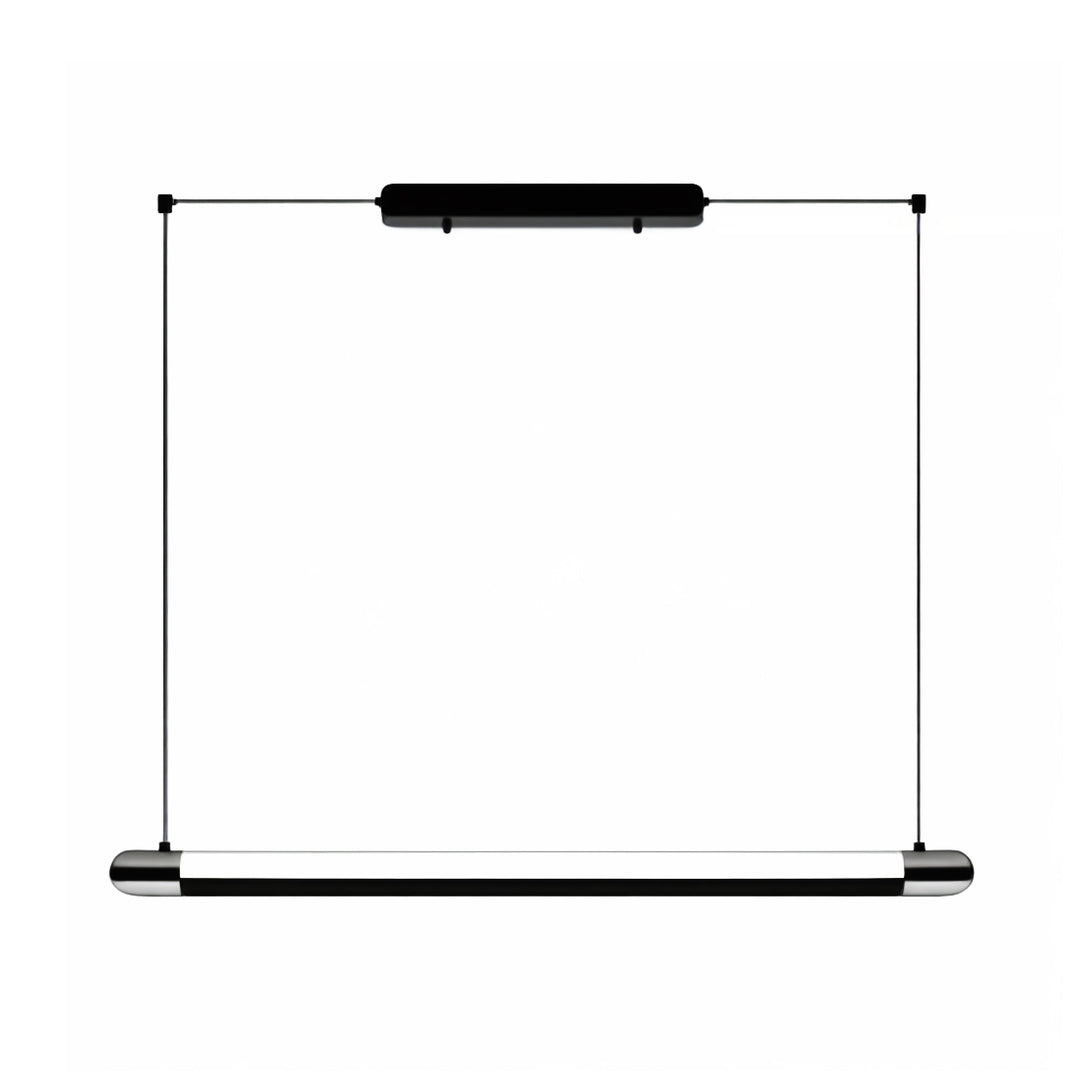 Modern black linear suspension light with sleek horizontal design and adjustable cable suspension system