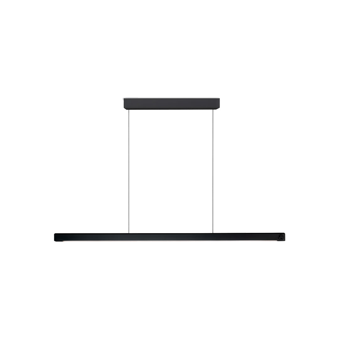 Contemporary black linear suspension lighting fixtures shown in clean isolated product presentation.