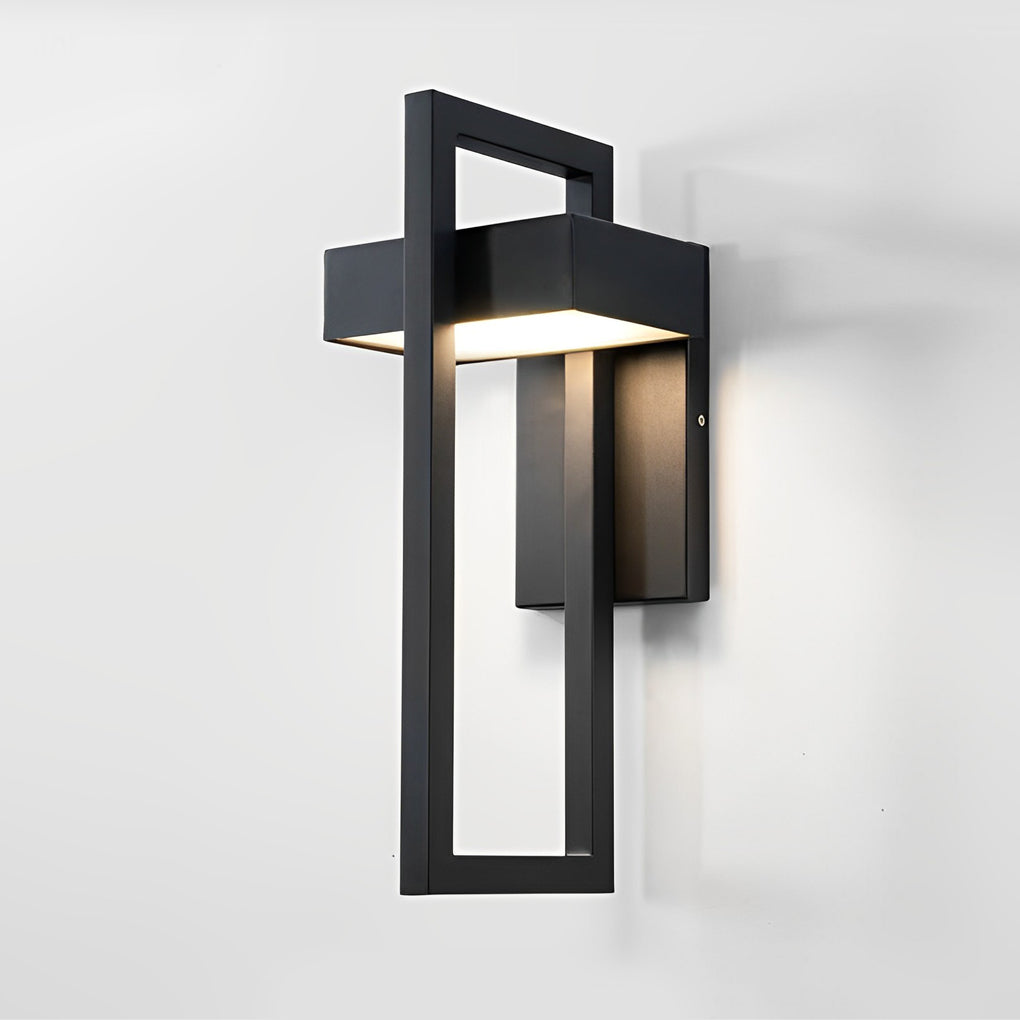 Modern black outdoor wall sconce modern isolated on white background with brass finish.