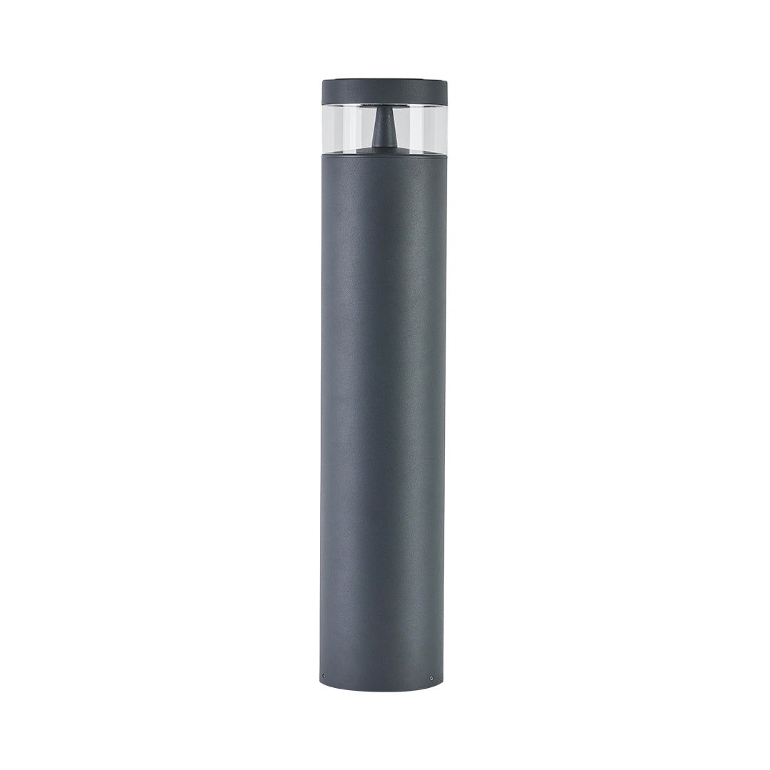 Modern black cylindrical pathway light outdoor bollard with clean minimalist design for contemporary landscapes