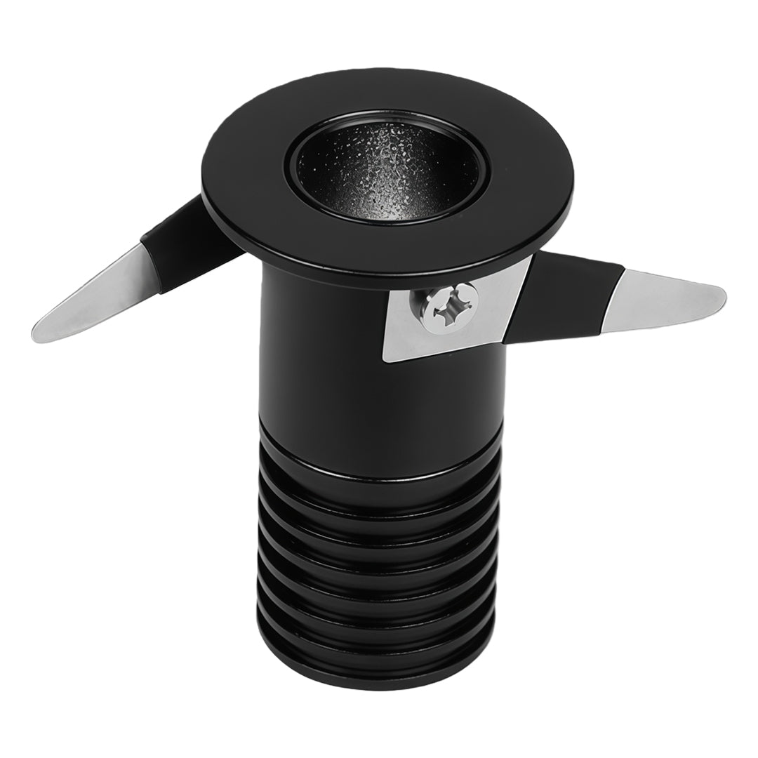 Modern black recessed ceiling spotlight with ribbed housing and low-profile trim design