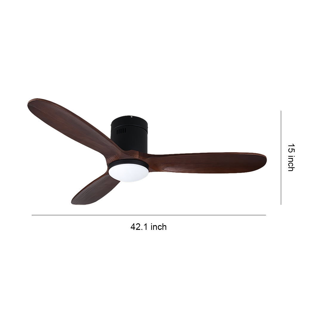 Modern 3 blade ceiling fan with light, sleek black finish and minimalist design on white background.