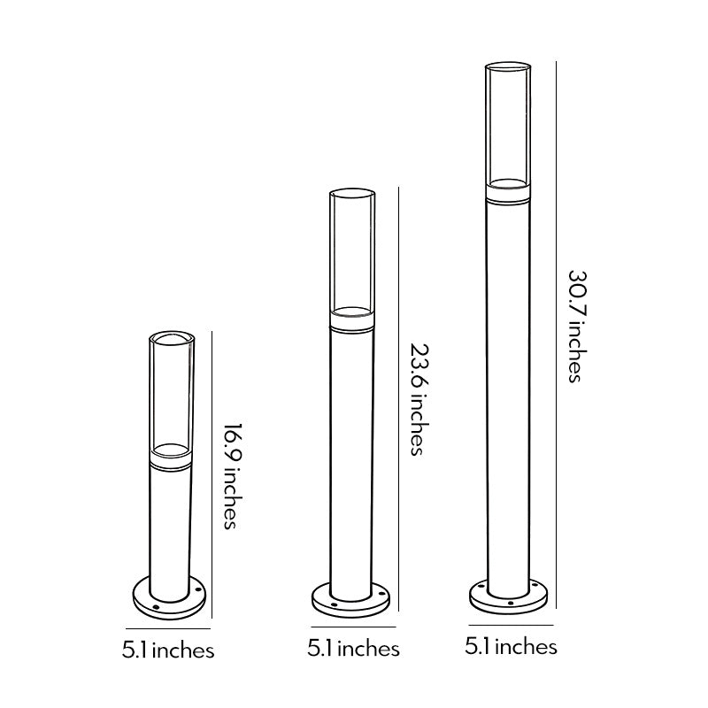 Line drawing of modern bollard lighting dimensions, providing installation specifications.