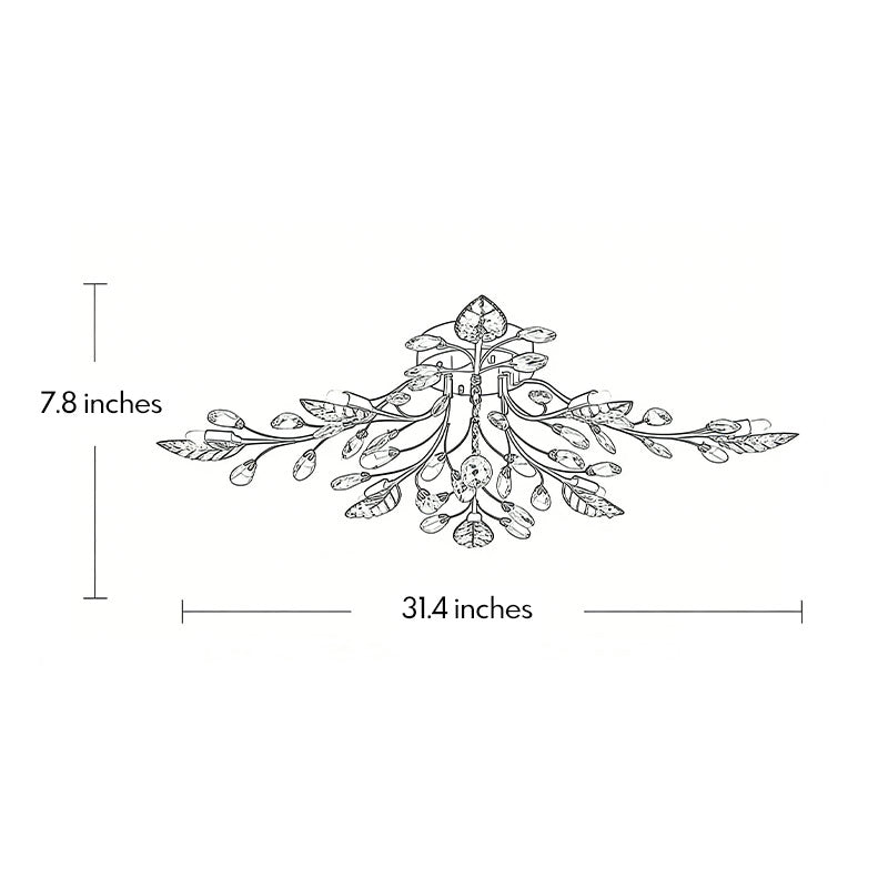 Modern branch chandelier dimension drawing showing the fixture height and width measurements.