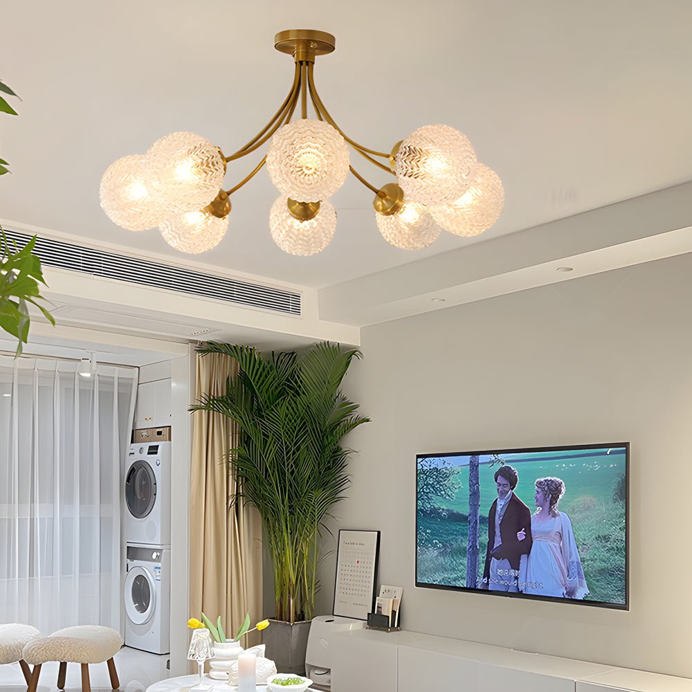 Modern Brass Carved Glass Semi - Flush Mount Ceiling Light - 6/8 - Light