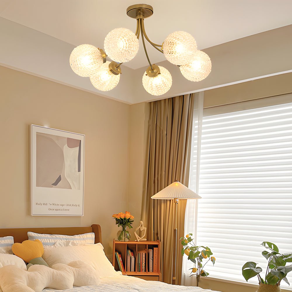 Modern Brass Carved Glass Semi - Flush Mount Ceiling Light - 6/8 - Light