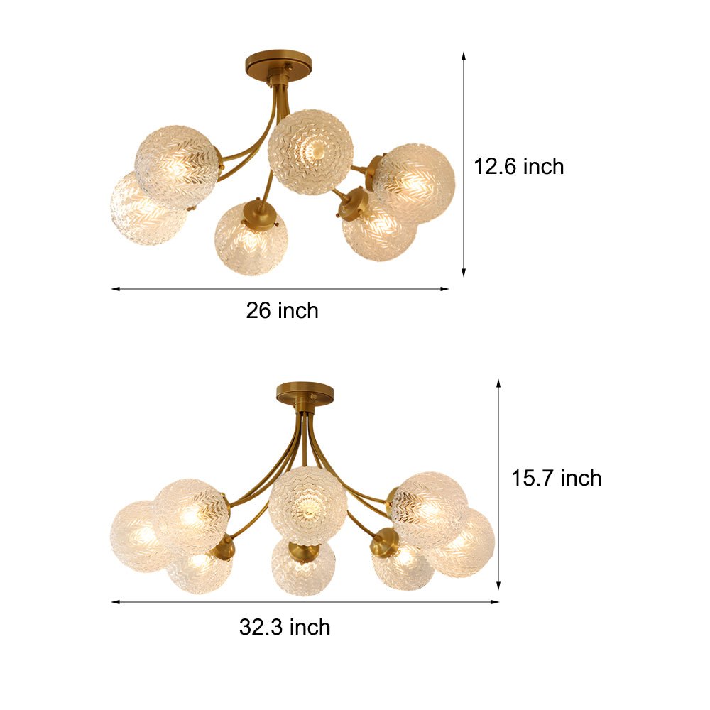 Modern Brass Carved Glass Semi - Flush Mount Ceiling Light - 6/8 - Light