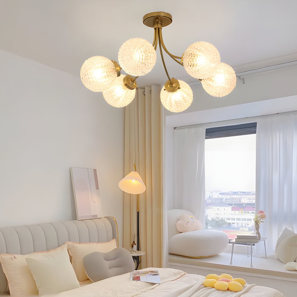 Modern Brass Carved Glass Semi - Flush Mount Ceiling Light - 6/8 - Light