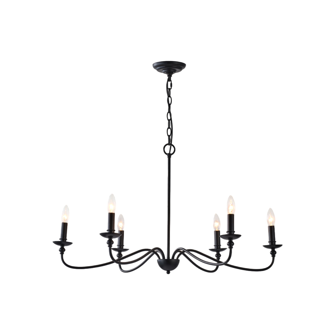 Modern brass chandelier black multi-arm variation designed for spacious modern interiors.