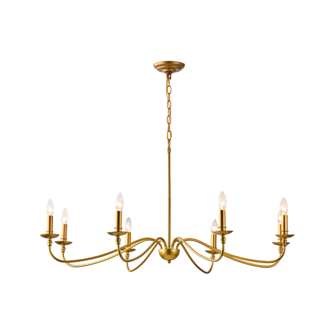 Modern brass chandelier large multi-arm version with sophisticated contemporary brass finish.