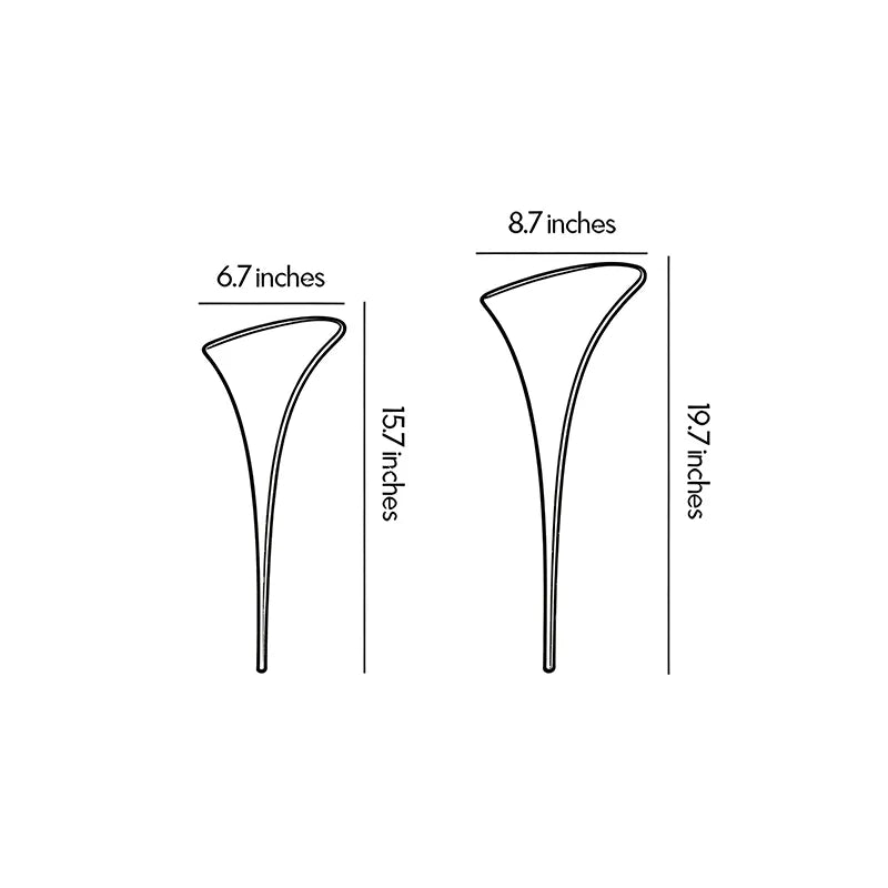 Modern brass wall sconce dimension drawing showing two size options and fixture measurements.