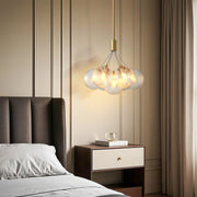 close-up view of modern bubble chandelier with textured glass globes