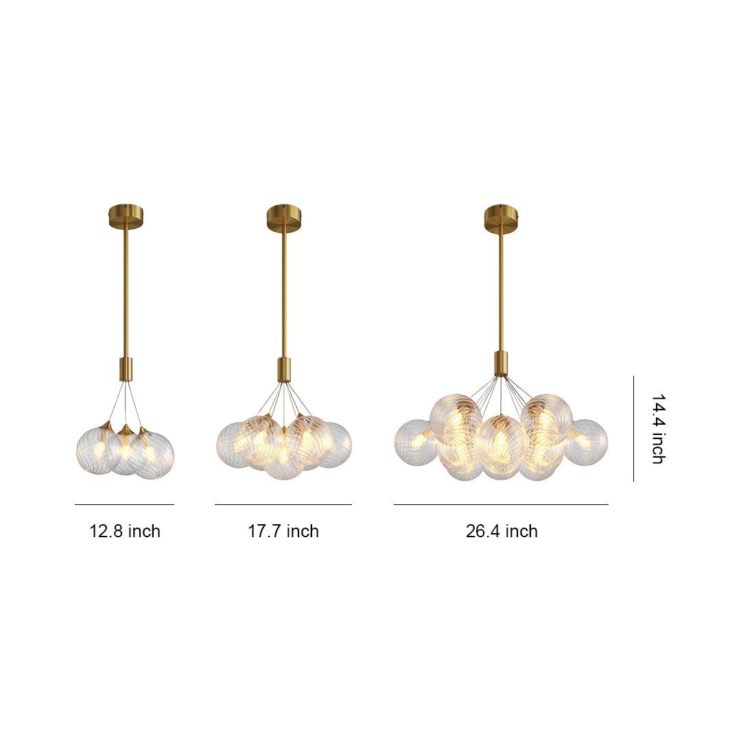 size chart of modern bubble chandelier with multiple glass globes