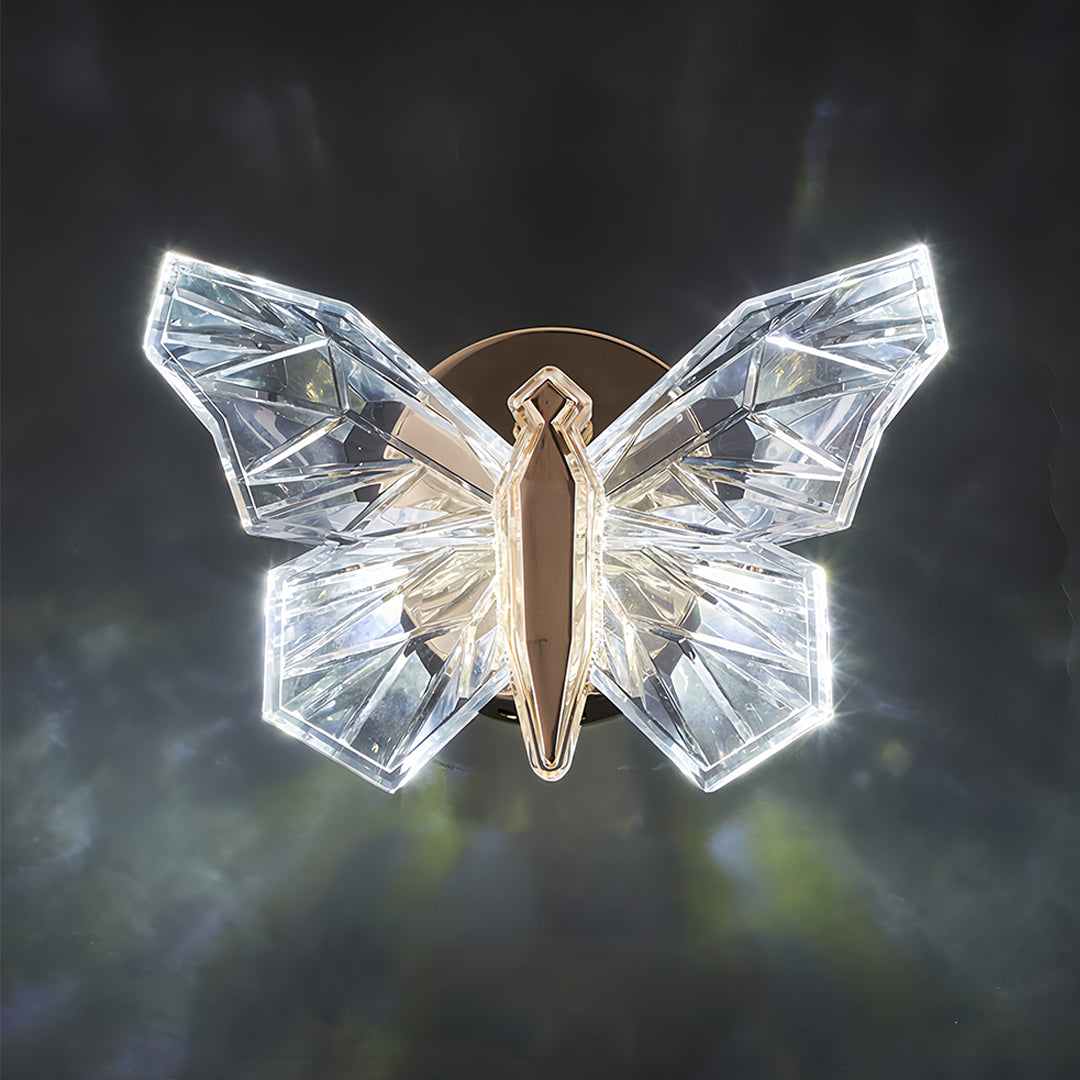Modern butterfly wall light with cool LED illumination creating elegant ambient lighting effect