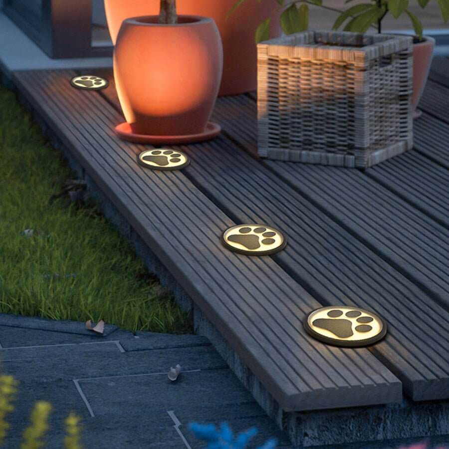 Modern Cat Paw Print LED Recessed Lights for Decks and Gardens