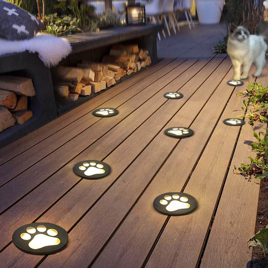 Modern Cat Paw Print LED Recessed Lights for Decks and Gardens