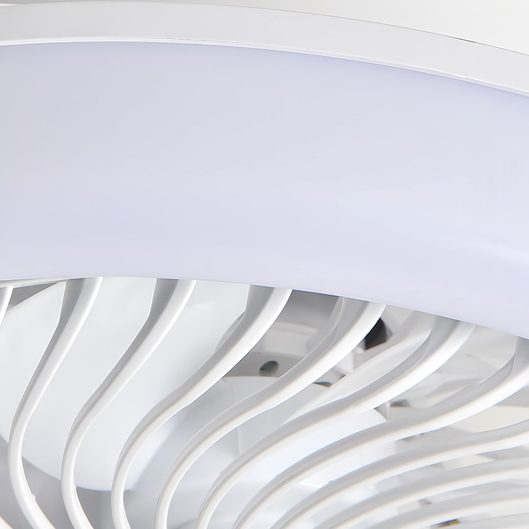 Modern ceiling fan with lights detail showing textured design pattern and premium LED construction quality