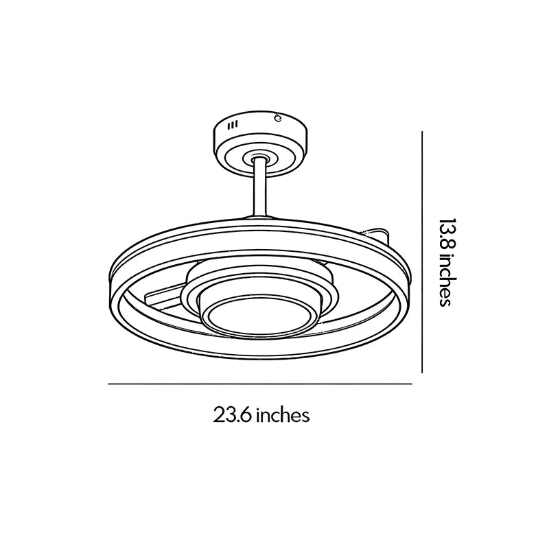 Modern ceiling fan with lights dimension drawing showing a 23.6 inch width and 13.8 inch height.