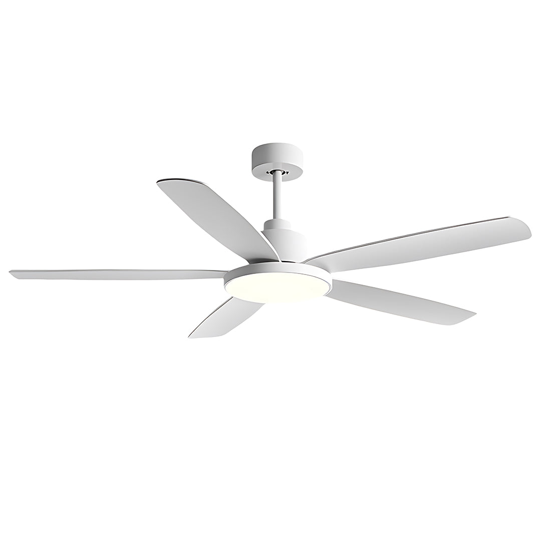 Modern ceiling fans with 5 lights featuring white blades and streamlined motor housing