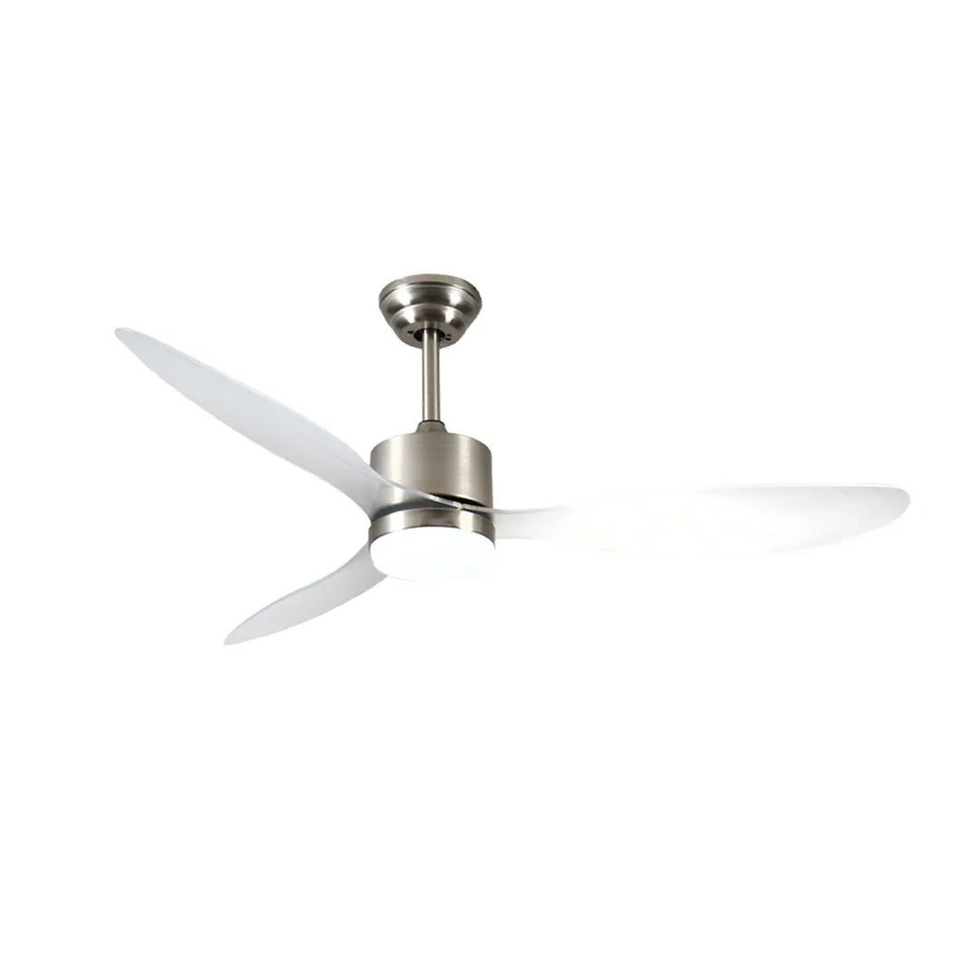 Modern ceiling fans with LED lights shown in a clean front-angle product view with three aerodynamic blades.