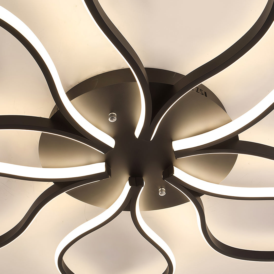 Modern ceiling lights flush mount close-up highlighting black finish and LED arm detail
