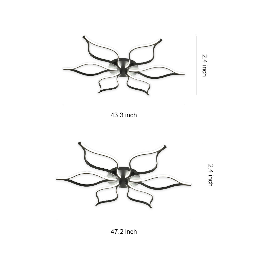 Modern ceiling lights flush mount specification diagram showing two size options with dimensions