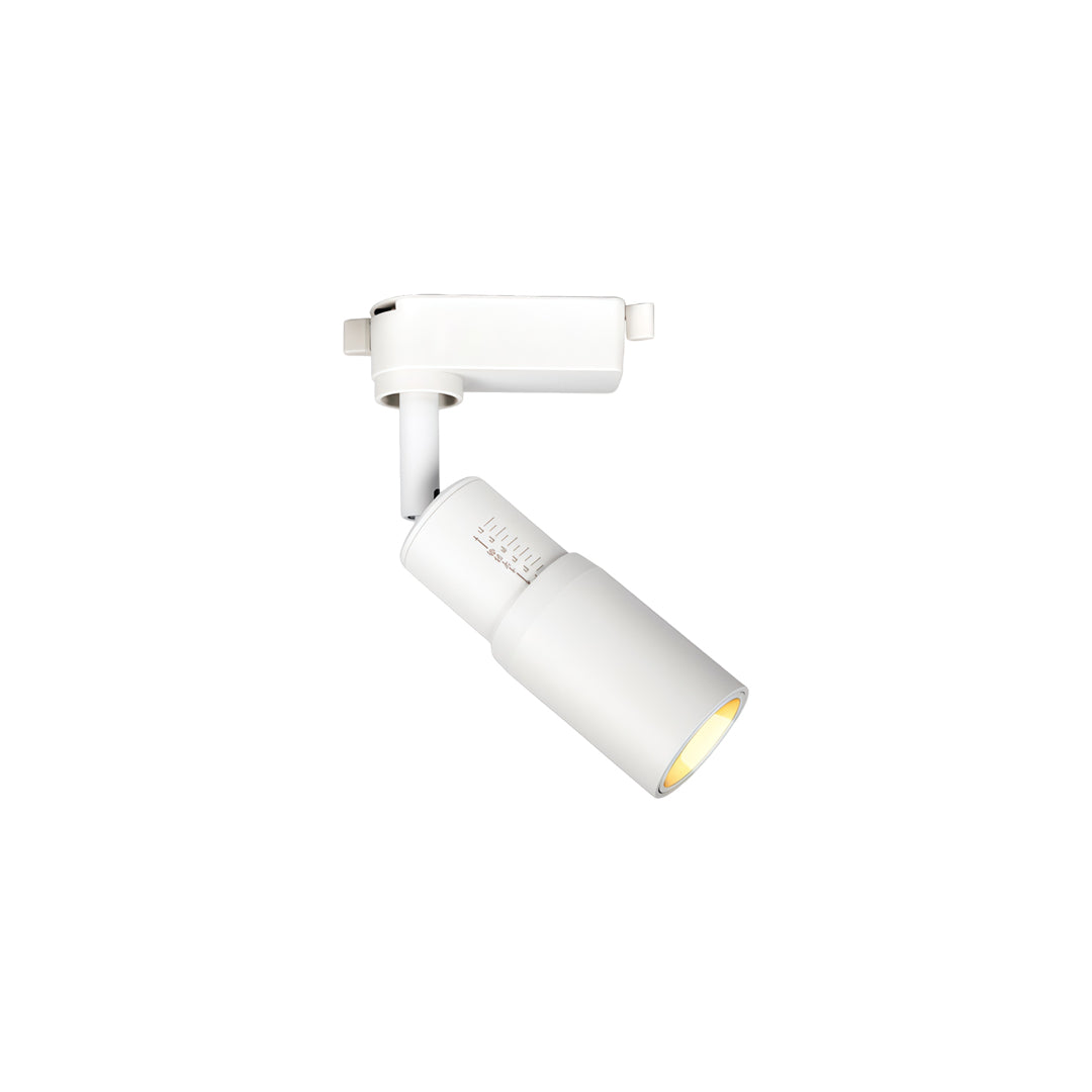 Modern ceiling rail spotlights featuring sleek cylindrical spotlight body and track-mounted installation.