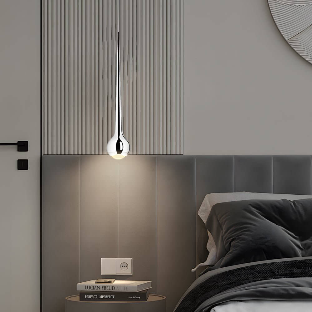 Modern Chromed Metal Single Water Drop LED Pendant Light