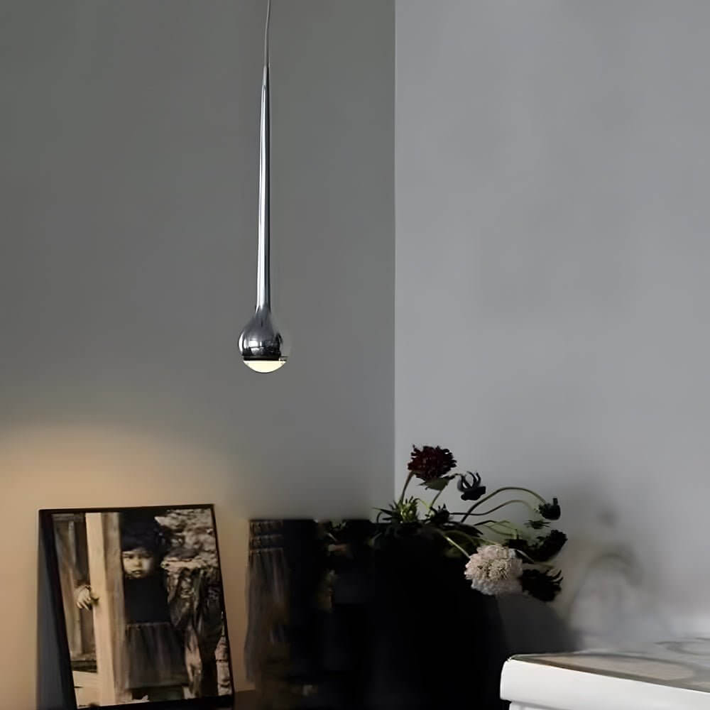 Modern Chromed Metal Single Water Drop LED Pendant Light